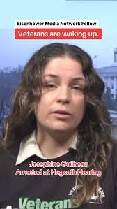 @eisenhower.media fellow @josephine.guilbeau addresses the Military  Industrial Complex after interrupting the Armed Forces Committee Hearing  for Pete Hegseth., #veterans #unitedstates