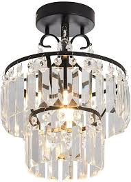 Black Metal And Crystal Chandelier Black Metal Chandelier Light Fixture Modern Crystal Semi Flush Mount Ceiling Lam U In 2020 Crystal Chandelier Lighting Chandelier Lighting Fixtures Crystal Chandelier