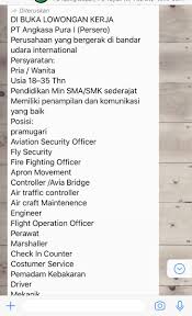 Try the suggestions below or type a new query above. Angkasa Pura Airports Pa Twitter Selamat Siang Sahabat Infomasi Terkait Lowongan Pekerjaan Hanya Melalui Website Resmi Kami Di Https T Co Mu9q3upiv1 Ya Hati Hati Terhadap Modus Penipuan Yang Mengatasnamakan Perusahaan Terima Kasih Https