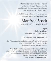 Traueranzeigen von Manfred Stock