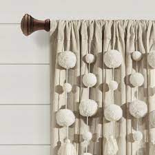 1.75dia each panel contains eight (8) chrome grommets easy hanging: Boho Pom Pom Tassel Faux Linen Window Curtain Panel Lush Decor Www Lushdecor Com Lushdecor