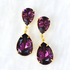 amethyst purple earrings amethyst bride purple bridesmaids dangles swarovski crystal amethyst earrings hourglass stud post or clip on dangle