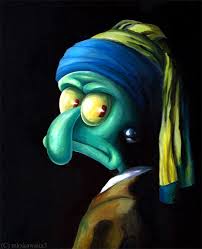 Earringbahahahaha Squidward Pearl With Asquidward With A Pearl Earring Bahahahaha Funny Art Art Parody Appropriation Art