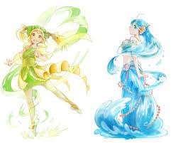 シルフとウンディーネ 芸術的アニメ少女 イラスト キャラクターアート