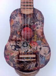 Custom Antiqued Sticker Bomb Decorated Soprano Ukulele Using A Specific Process We Have Been Able To Create A Worn Look That Ge Sticker Bomb Antiques Ukulele