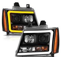 CHEVY TAHOE/ SUBURBAN 07-14 / AVALANCHE 07-13 PROJECTOR PLANK STYLE  SWITCHBACK HEADLIGHTS BLACK