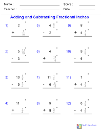 Adding And Subtracting Fractional Inches With Borrowing Worksheets Fractions Worksheets Fractions Teacher Worksheets