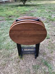 Vintage Tv Trays Solid Wood Oval Wood Stand Luncheon Table Tray Tables With Stand By Booboozbazaar On Etsy Vintage Tv Trays Tv Trays Vintage Tv