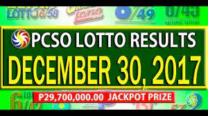Pcso Lotto Results December 30 2017 6 55 6 42 6d Swertres Ez2 Lotto Lotto Results Lotto Jackpot