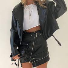 Mistress Rocks On Instagram Leather Look Hannaschonberg In The Inception Cropped Biker Jacket Gratis Biker Skirt Sho Aesthetic Clothes Fashion Clothes