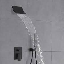 Modern Minimalist Style Wall Mount Waterfall Shower Head Hand Shower System Matte Black Waterfall Shower Shower Heads Modern Shower