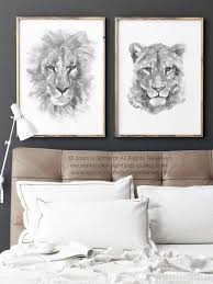 Black And White Lion And Lioness Picture Lion Lioness Illustration Black White Drawing Minimalist Etsy Living Room Prints Yellow Art Print Black And White Drawing