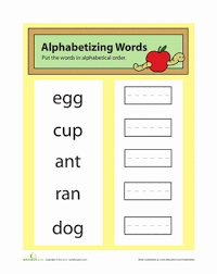 Here are 50 alphabet activities preschoolers that do just that. Alphabetizing Words 1 Worksheet Education Com