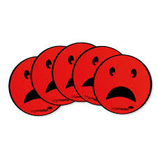 A yellow face with a frown and closed, downcast eyes, as if aching with sorrow or pain. Round Magnets Sad Face Diameter 50 Mm Colour Red Brand Legamaster Quantity In Package 5