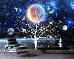 Ultra hd wallpapers 4k, 5k and 8k backgrounds for desktop and mobile. White Tree On A Full Moon Blue Sky 3d 5d 8d Wall Murals Custom Wallpaper Dcwm20061329 Decor City