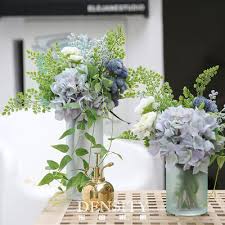 高端绣球仿真花花束小清新假花装饰餐厅客厅家居摆设蓝色简约绢花 decor vase glass vase