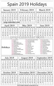 Spain 2019 Calendar With Holidays Holiday Calendar Calendar 2019 Calendar