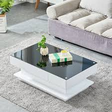 Price includes coffee table only. Glass Top White Black Coffee End Table With 2 Storage Drawers Livingroom Black White Buydby Com