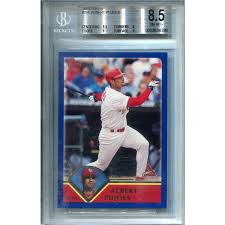 Pujols first appeared on licensed trading cards in 2001, with most not coming until later in his rookie year. Mlb Albert Pujols Signed Trading Cards Collectible Albert Pujols Signed Trading Cards Www Steinersports Com