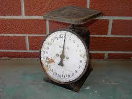 Designed for horizontal surfaces, these vintage kitchen scales used the weight of goods in a pan at the top of the scale to force the spring down. Antiques Art Vintage