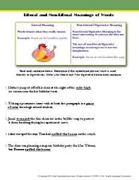 Worksheet Literal And Non Literal Meanings Of Words Read Each Sentence Below Determine If The Underlined Phrase Word Is Used Liter Words Sentences Phonics