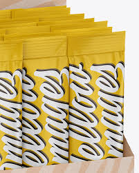 Opened Box W 20 Matte Sachets In Sachet Mockups On Yellow Images Object Mockups
