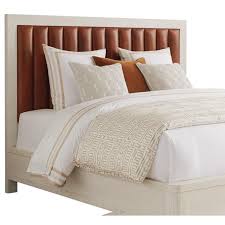 Choose a headboard to match your personal style, whether it be upholstered, wooden, or even carved for a more traditional look. Barclay Butera Carmel Cambria Queen Upholstered Headboard In Tan Leather Jacksonville Furniture Mart Headboards