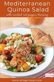 Mediterranean Quinoa Salad With Roasted Red Pepper Dressing Recipe Stuffed Peppers Yummy Salad Recipes Mediterranean Quinoa Salad