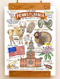 State of pennsylvania has 21 official emblems, as designated by the pennsylvania general assembly and signed into law by the governor of pennsylvania. Pennsylvania Print State Art Illustration State Symbols Etsy