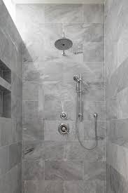 Gray Marble Shower With Brick Lay Tile And Silver Plumbing Gray Tile Bathroom Shower Marble Shower Tile Shower Tile