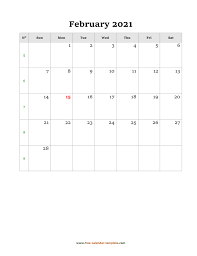 Get monthly printable calendars of every month of this year from january to december to schedule your tasks. 2021 February Calendar Blank Vertical Template Free Calendar Template Com