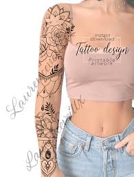 Printable Roses Mandala Floral Sleeve Tattoo Design Available Etsy Laurenceveillx Tattoo Designs Sleeve Tattoos For Women Mandala Sleeve