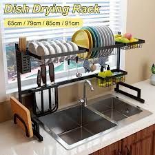 Apron hooks and kitchen organizer shelf Stainless Steel Shelf Dishes Drying Sink Drain Rack Storage Set For Kitchen Ebay
