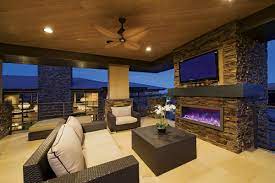 Designed for use on a porch or patio, touchstone's outdoor/indoor electric fireplace was developed expressly for our customers, who have consisten Bi 50 Slim Electric Fireplace Indoor Outdoor Amantii Electric Fireplaces