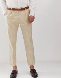 Asos design mansy suit skinny side slit pants in camel. Asos Design Cigarette Suit Trousers In Cream Pinstripe Asos