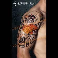 Tribal Koifish Tattoo Design With Polynesian Mixed Patterns And Lotus Tattoos Tattoo Designs Sleeve Tattoos
