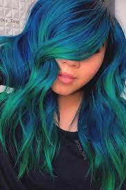 Blue And Green Balayage Hair Colorfulhair Longhair Looking For The Latest Green Hair Ideas In Our Guide We Green Hair Blue Ombre Hair Green Balayage Hair