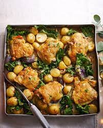 Roast Chicken Thighs With New Potatoes And Greens Recipe Delicious Magazine