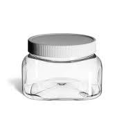 8 oz Clear PET Square Plastic Jar with White Flat Lid