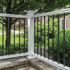 Veranda Traditional 8 Ft X 36 In White Polycomposite Rail Kit With Black Metal Balusters 73024860 The Home Depot Railings Outdoor Metal Balusters Iron Railings Outdoor