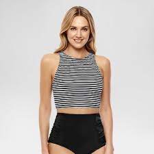 Women S Slimming Control Striped High Neck Bikini Swim Top Beach Betty By Miracle Brands High Neck Bikinis Swimsuits High Waisted High Neck Tankini Top