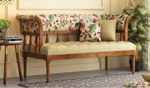 Wine racks & kitchen storage. Buy Reyes Bench With Back Rest Cotton Rosy Leaf Online In India Wooden Street