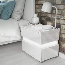 Julian bowen bedside cabinets, wood high gloss white, 45x35x43 cm. Sense White High Gloss Bedside Table With Led Light Furniture123