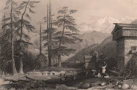 BRITISH INDIA. Village of Koghera & Deodar Forest. Himalayas. ALLOM 1858 print – Antiquemapsandprints.com