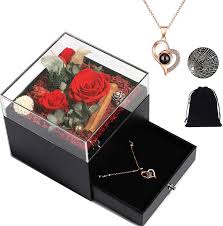 Preserved flowers jewellery box singapore. Buy Eternal Rose Box With I Love You Necklace In 100 Languages Gifts For Her Preserved Roses Forever Rose In A Box Enchanted Rose Gifts For Women On Valentine S Day Anniversary Mother S