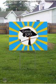 Graduation School Colors Blue And Gold Zoom Yard Sign Zazzle Com Graduation Yard Signs Custom Yard Signs Yard Signs