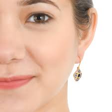 Blue Sapphire & Pearl Vermeil 14K Gold Over Sterling Silver Art Deco  Enameled Earring