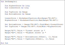 Excel Vba Programming Using Set