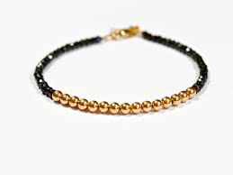 Black And Gold Bracelet Womens Black Spinel And 14k Rose Gold Bead Bracelet 4mm Women And Men S Bracelet Rose Gold Beaded Bracelet Gold Bead Bracelets Beaded Bracelets