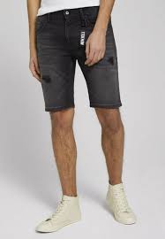 Tom Tailor Denim Regular Fit Denim Shorts Destroyed Dark Stone Black Den Black Zalando De